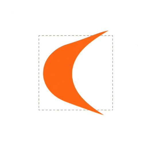 Diagram of a curved shape overshooting a dashed bounding box