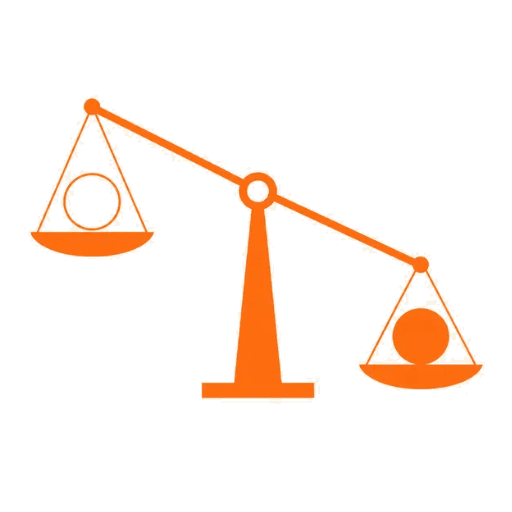 Diagram of a balance scale with a solid circle weighing down the right side